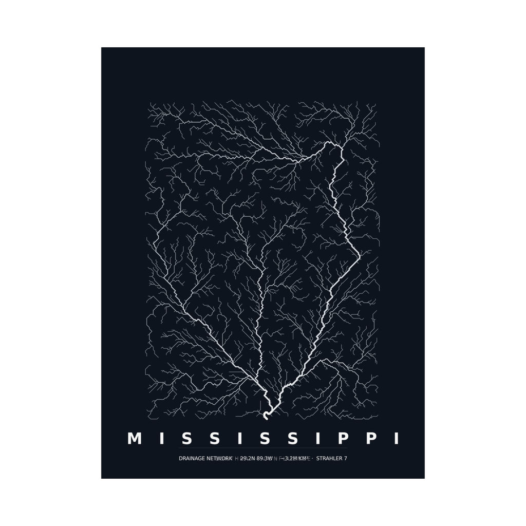 Mississippi Poster - Modeled Drainage Network Art Wall Art