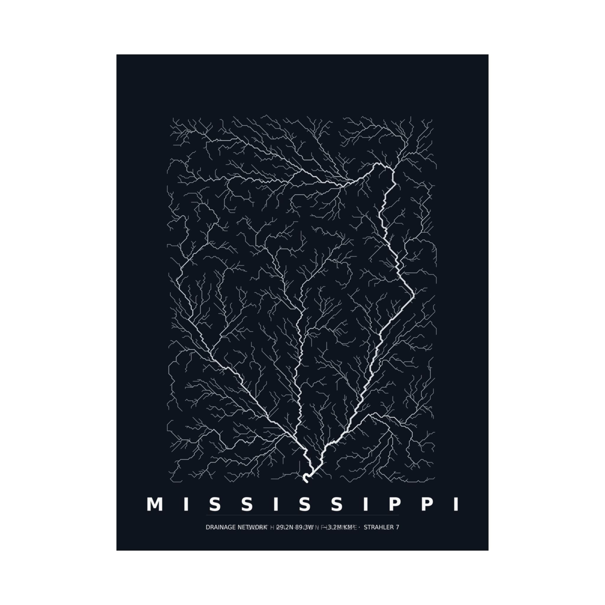 Mississippi Poster - Modeled Drainage Network Art Wall Art