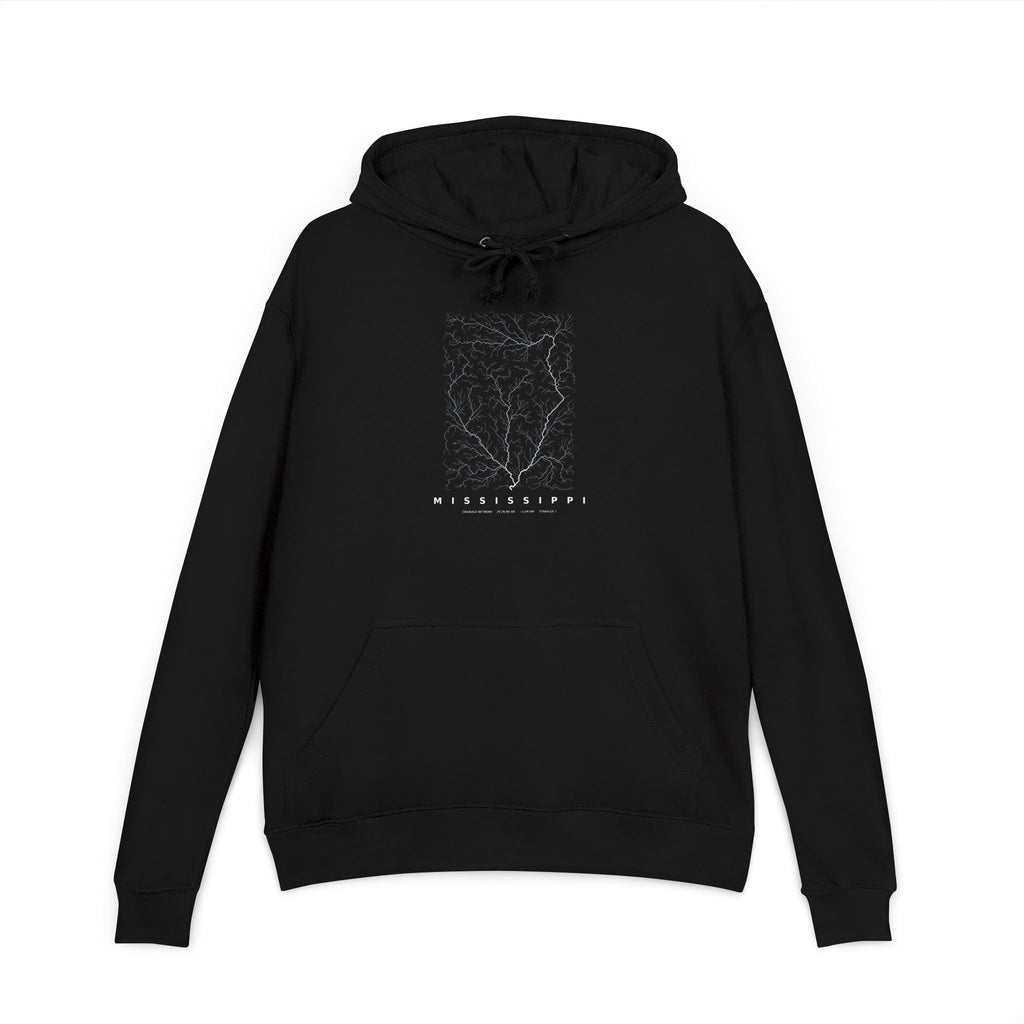 Mississippi Hoodie - Modeled Drainage Network Art | Men's